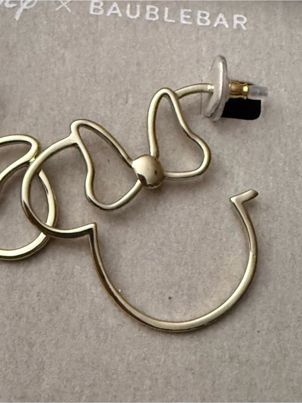 Disney x BaubleBar Minnie Mouse Gold Tone Outline Hoop Earrings.